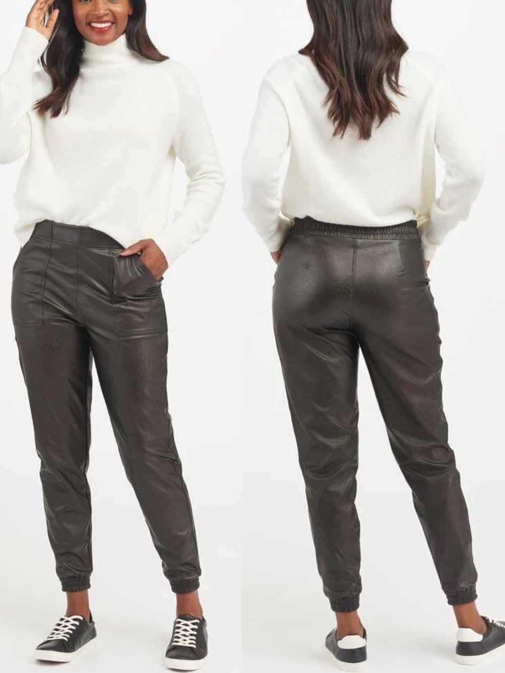 Spanx Black Faux Leather Black Noir Joggers Size S